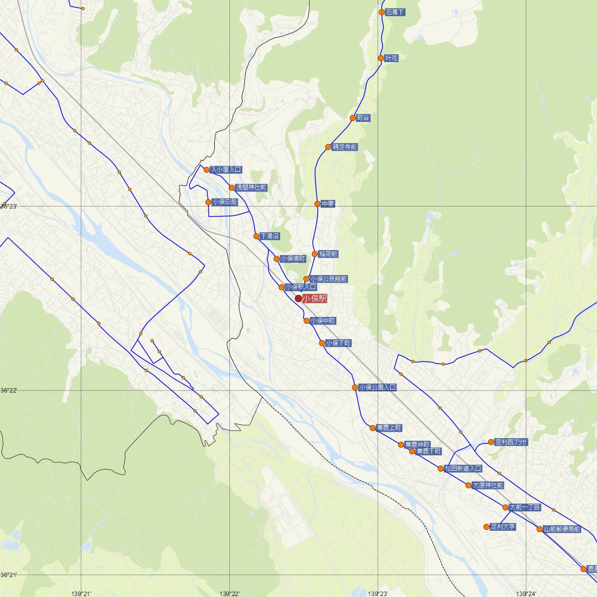 小俣駅（JR東日本）周辺のバス路線図