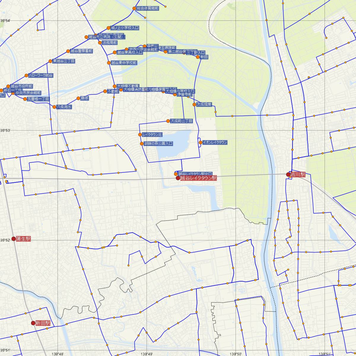 越谷レイクタウン駅（JR東日本）周辺のバス路線図