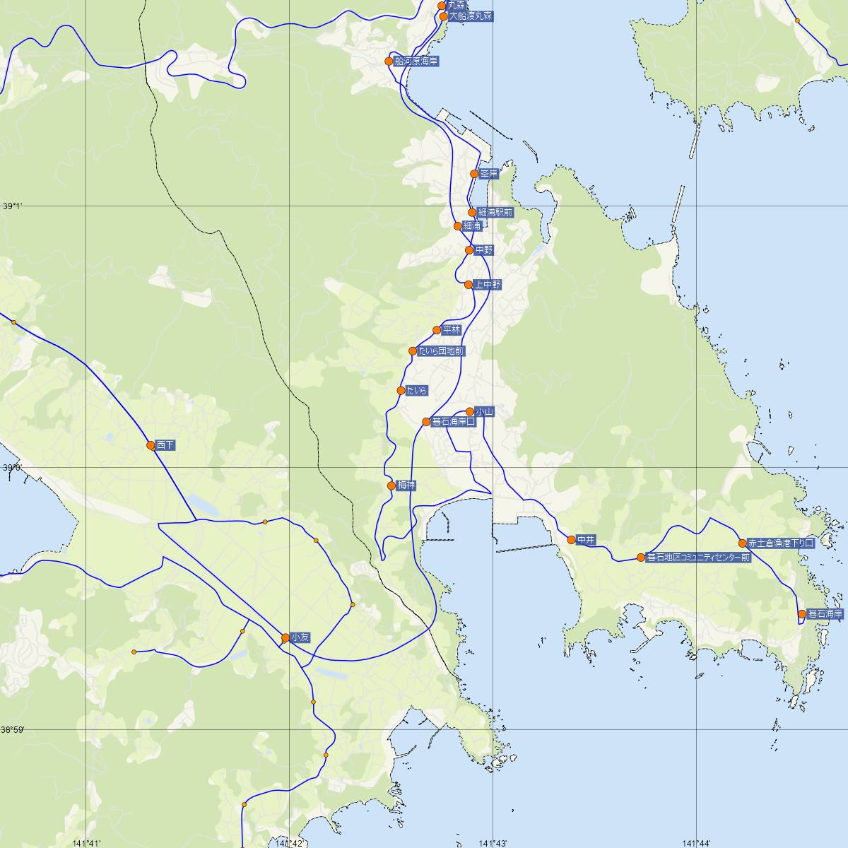 碁石海岸口駅（JR東日本）周辺のバス路線図