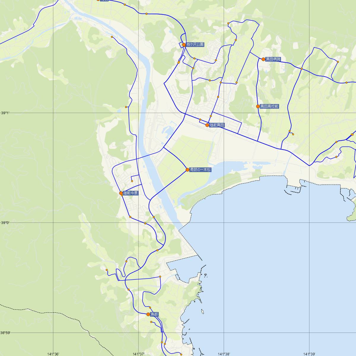 奇跡の一本松駅（JR東日本）周辺のバス路線図