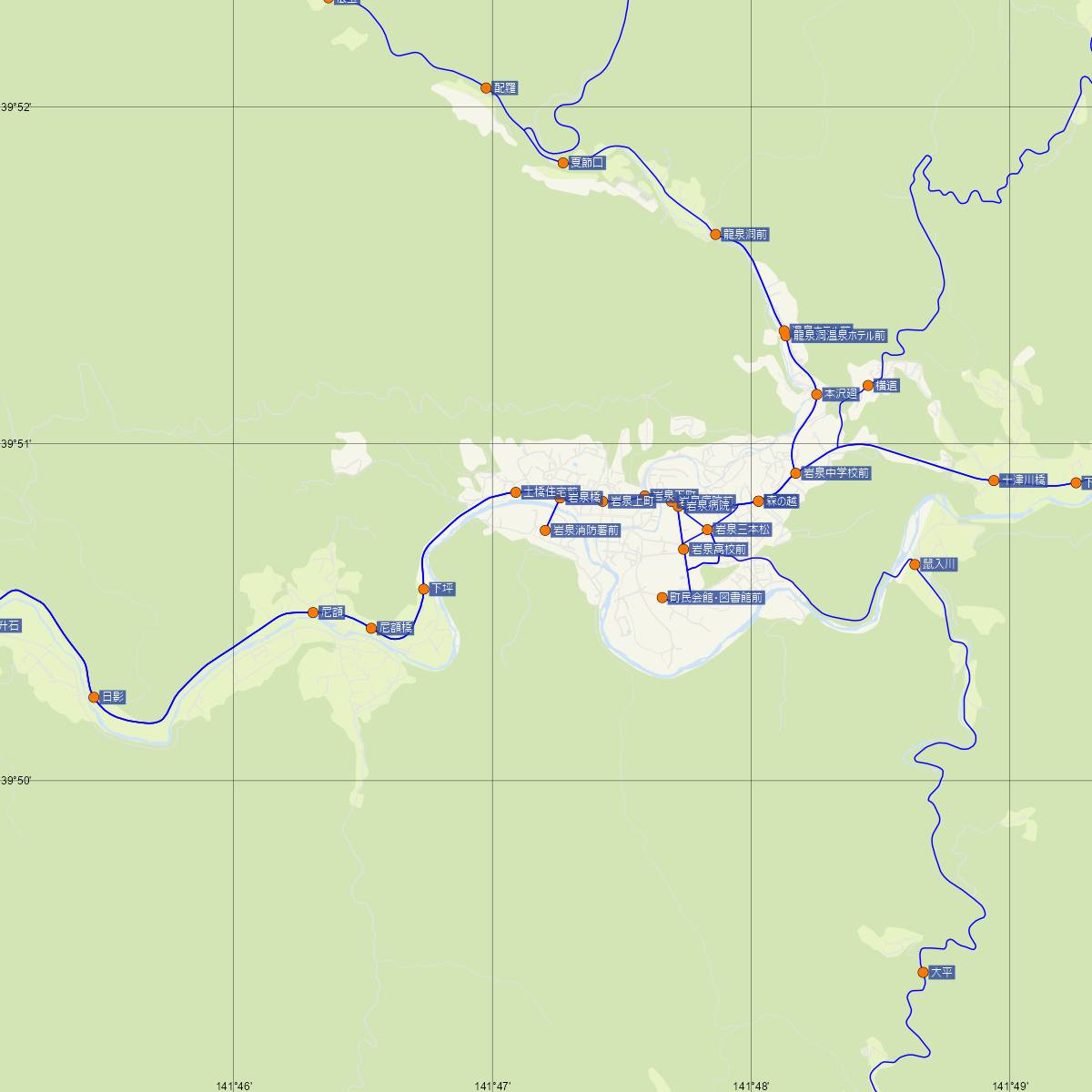 岩泉駅（JR東日本）周辺のバス路線図