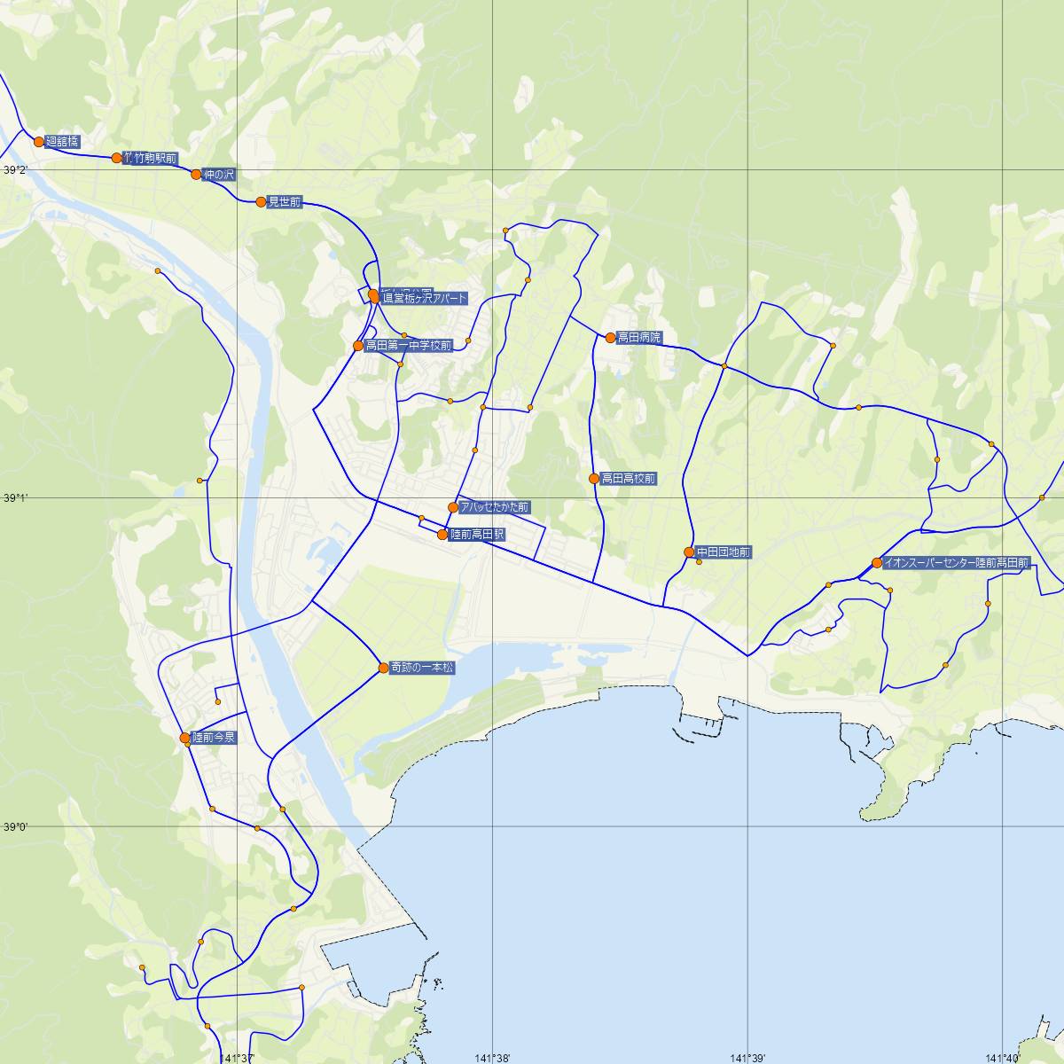 高田高校前駅（JR東日本）周辺のバス路線図