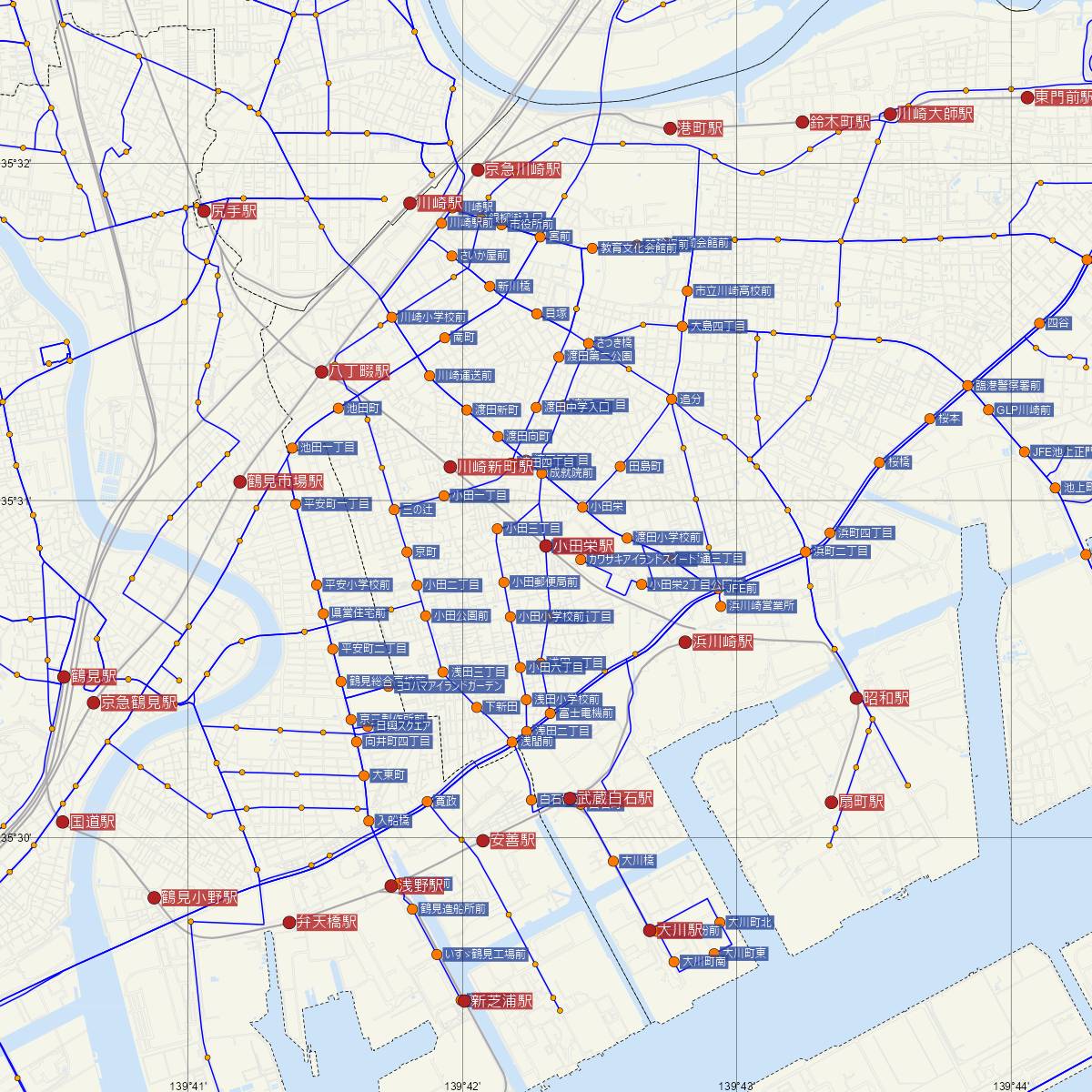 小田栄駅（JR東日本）周辺のバス路線図