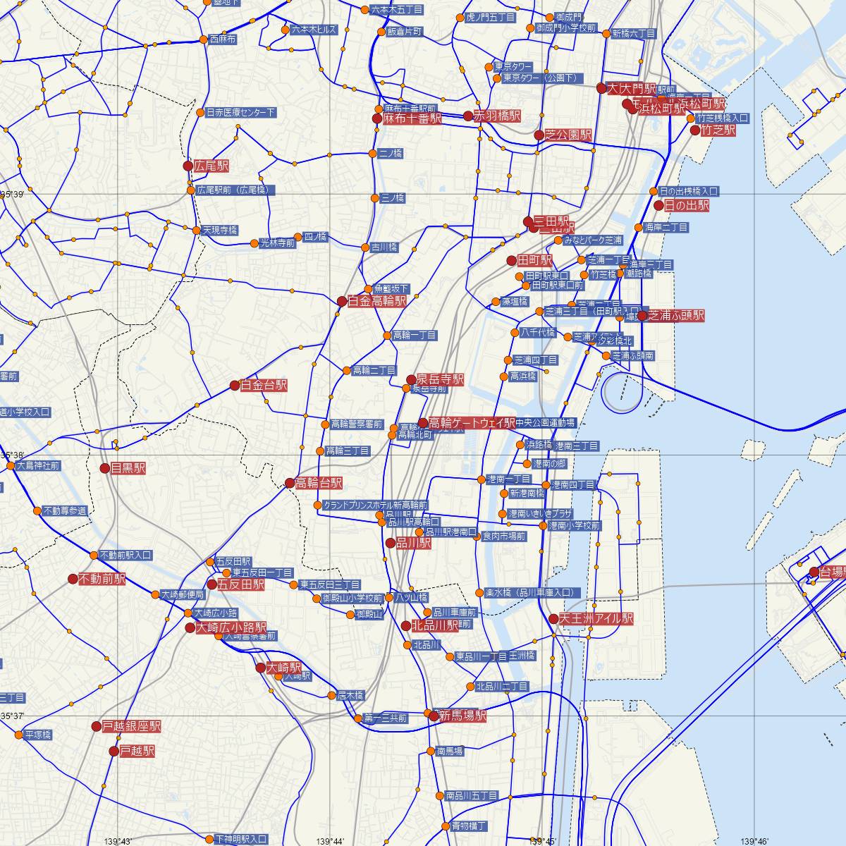 高輪ゲートウェイ駅（JR東日本）周辺のバス路線図