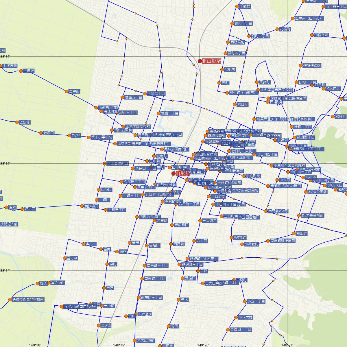 山形駅（JR東日本）周辺のバス路線図