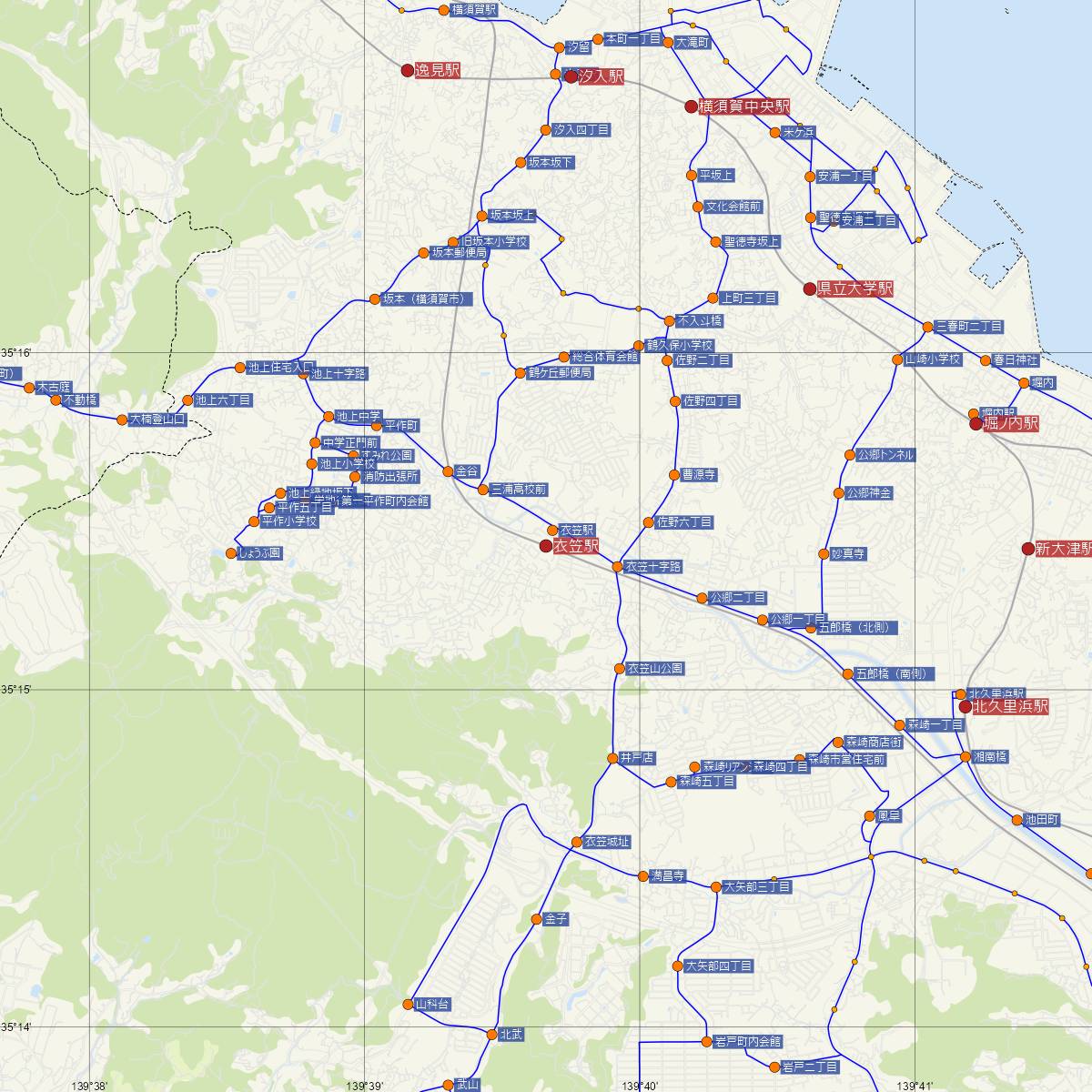 衣笠駅（JR東日本）周辺のバス路線図