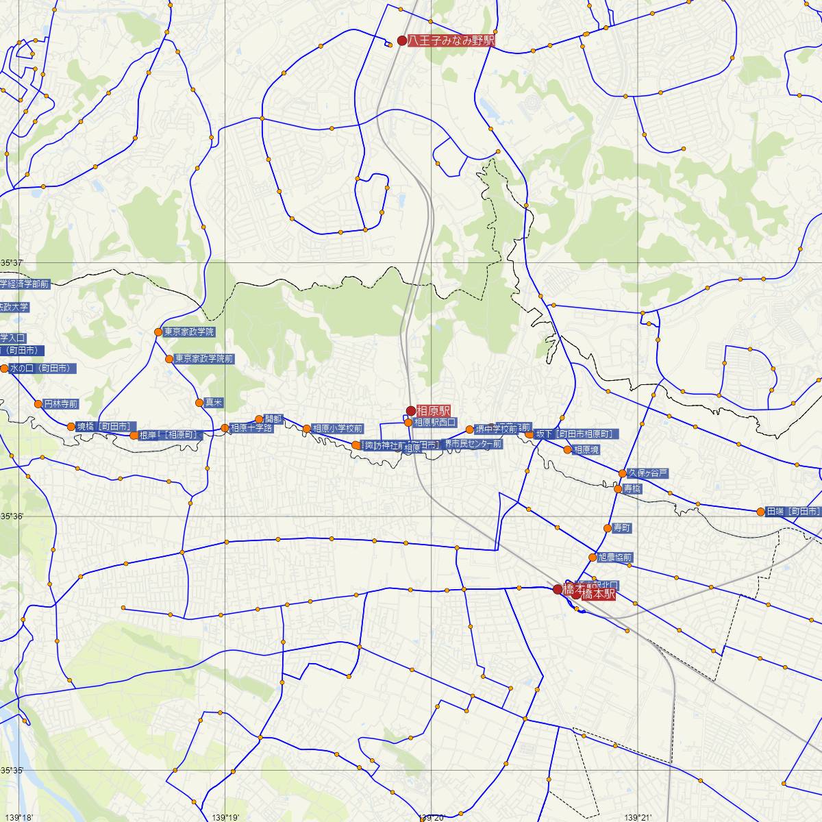 相原駅（JR東日本）周辺のバス路線図
