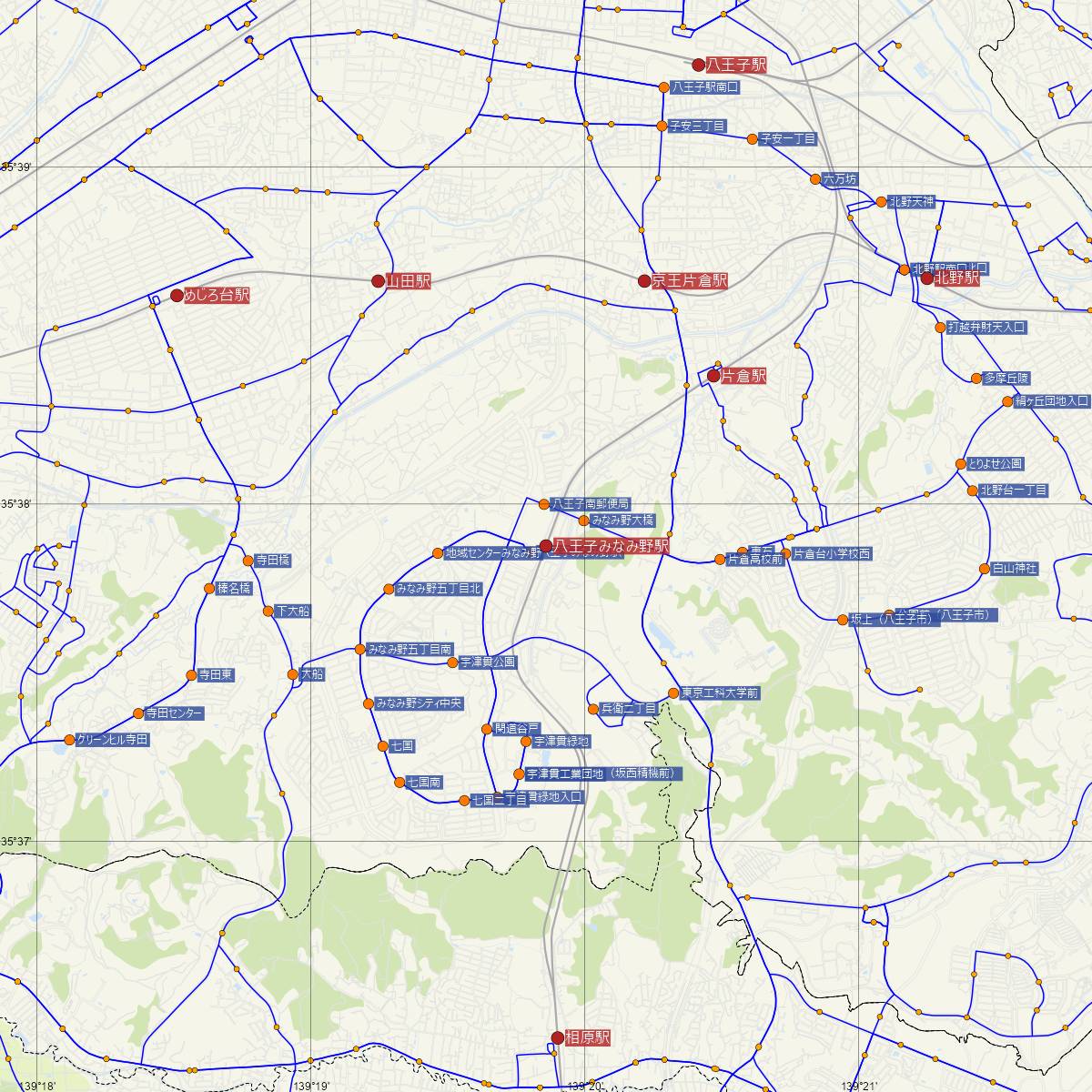 八王子みなみ野駅（JR東日本）周辺のバス路線図