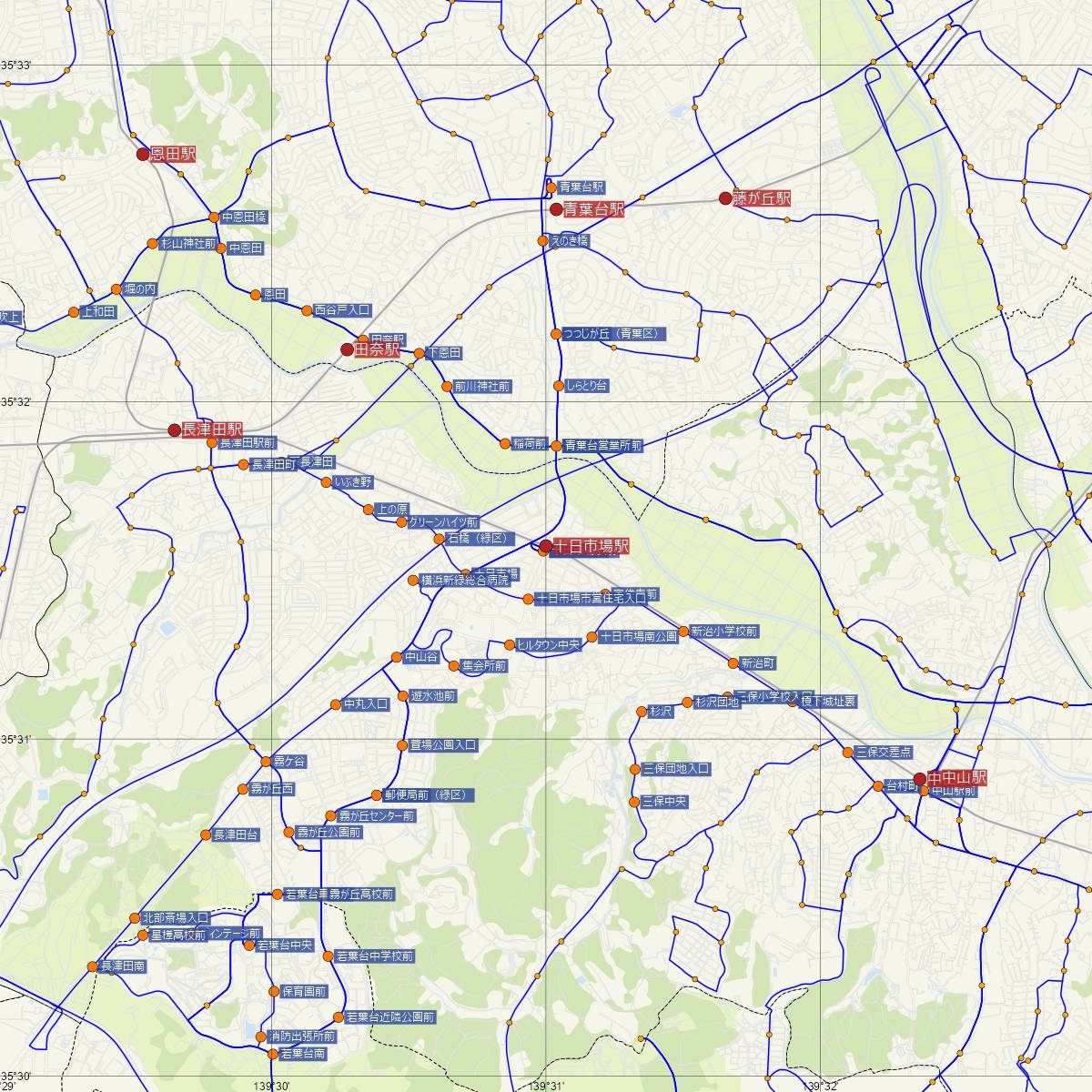 十日市場駅（JR東日本）周辺のバス路線図