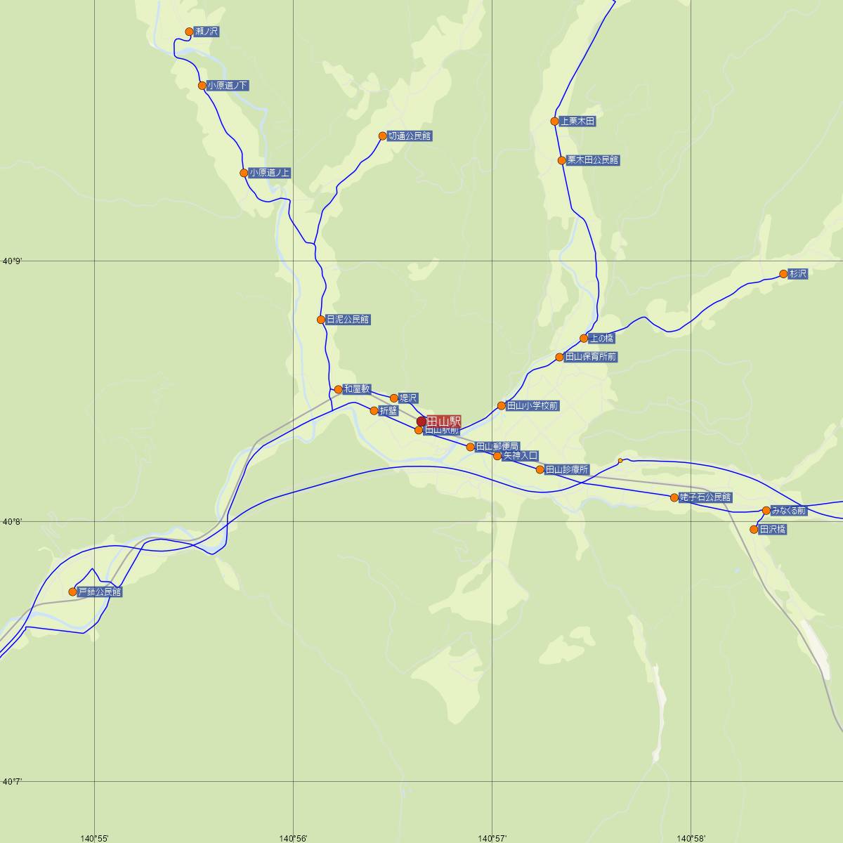 田山駅（JR東日本）周辺のバス路線図