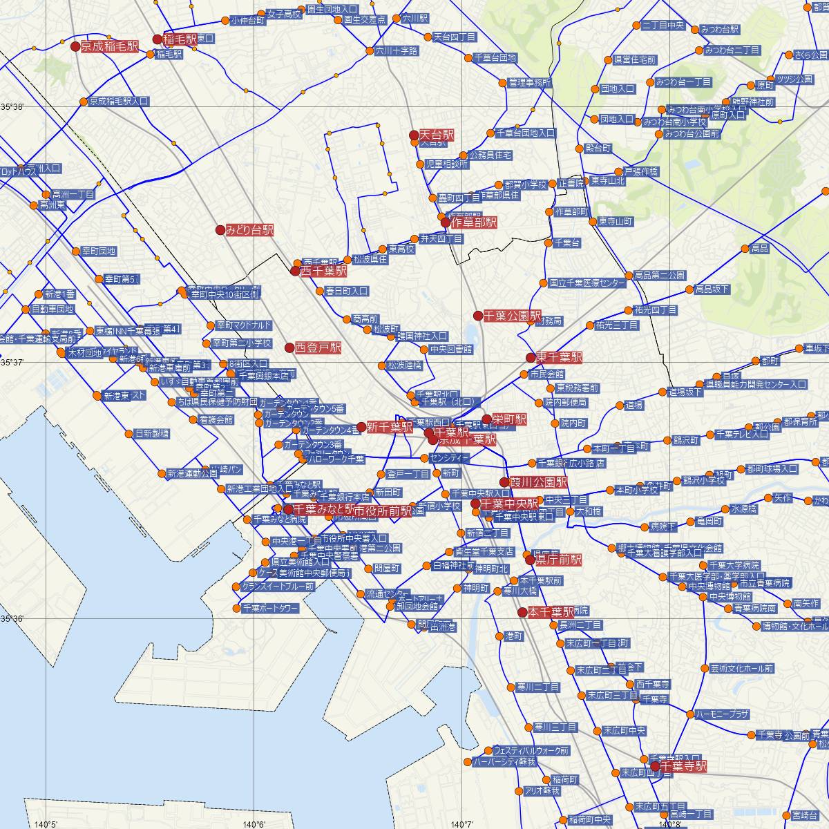 千葉駅（JR東日本）周辺のバス路線図