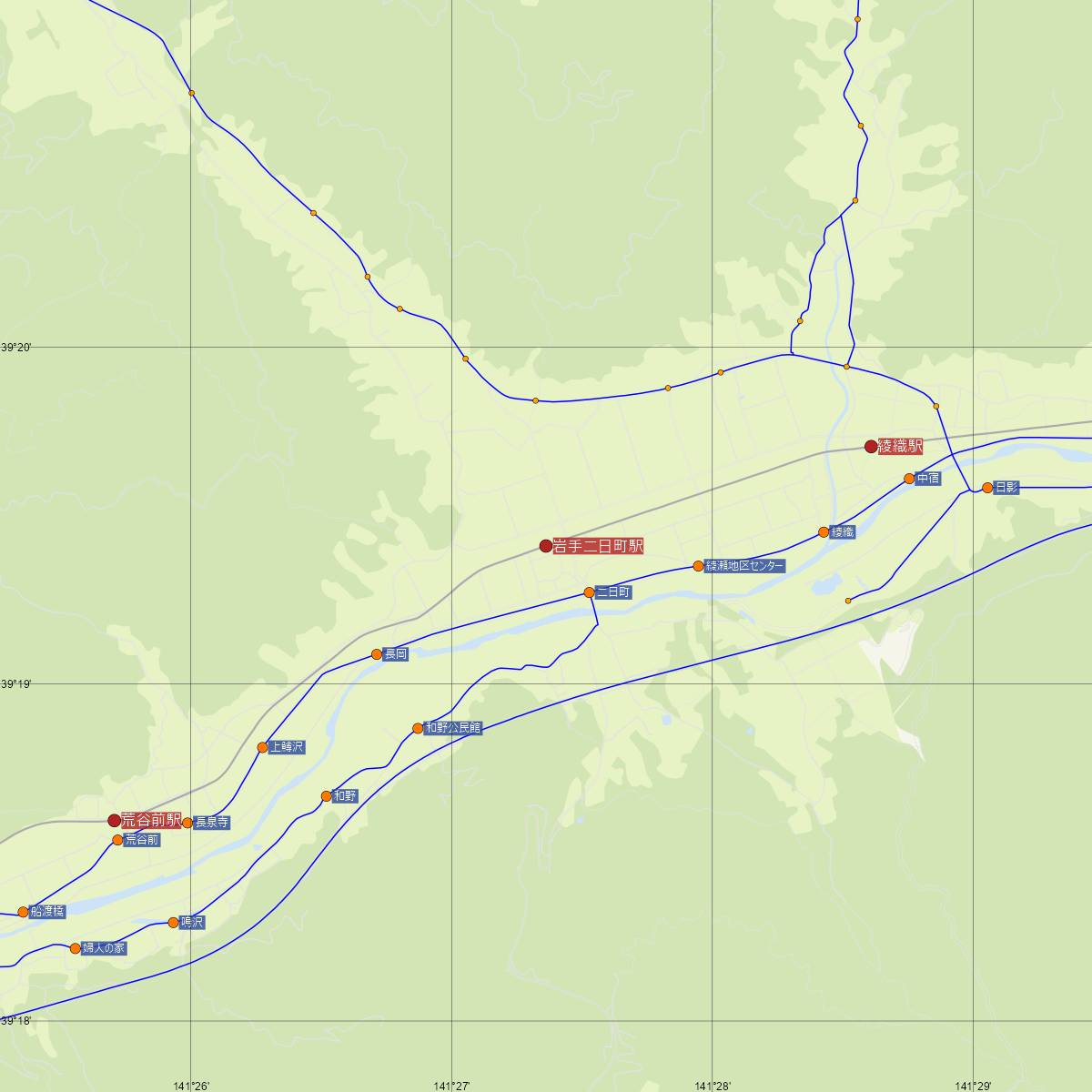 岩手二日町駅（JR東日本）周辺のバス路線図