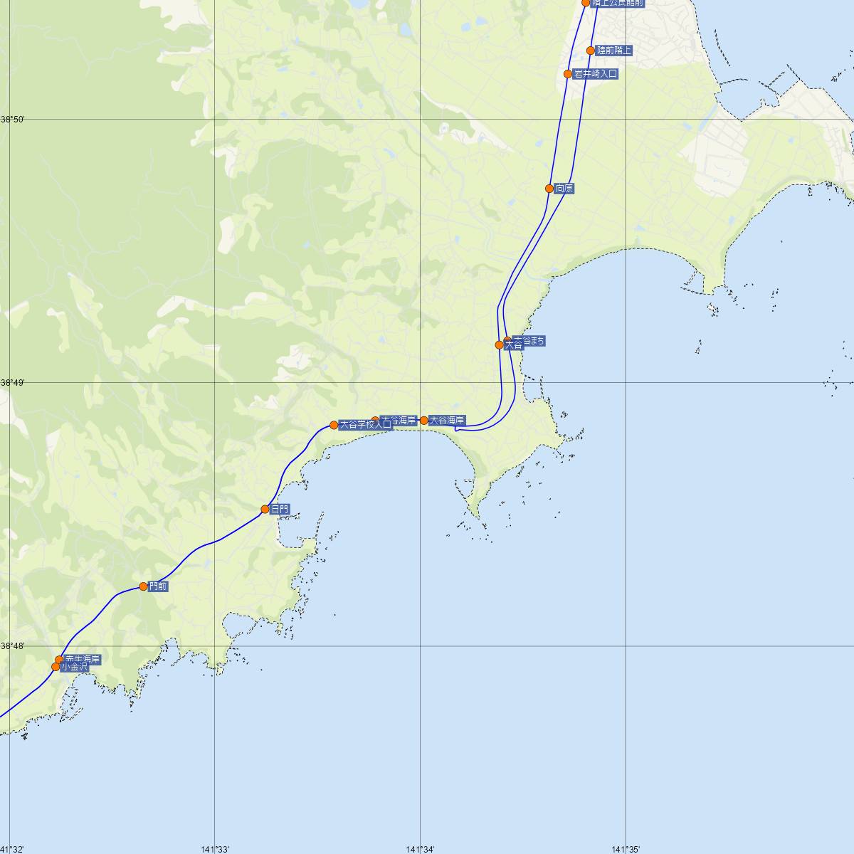 大谷海岸駅（JR東日本）周辺のバス路線図