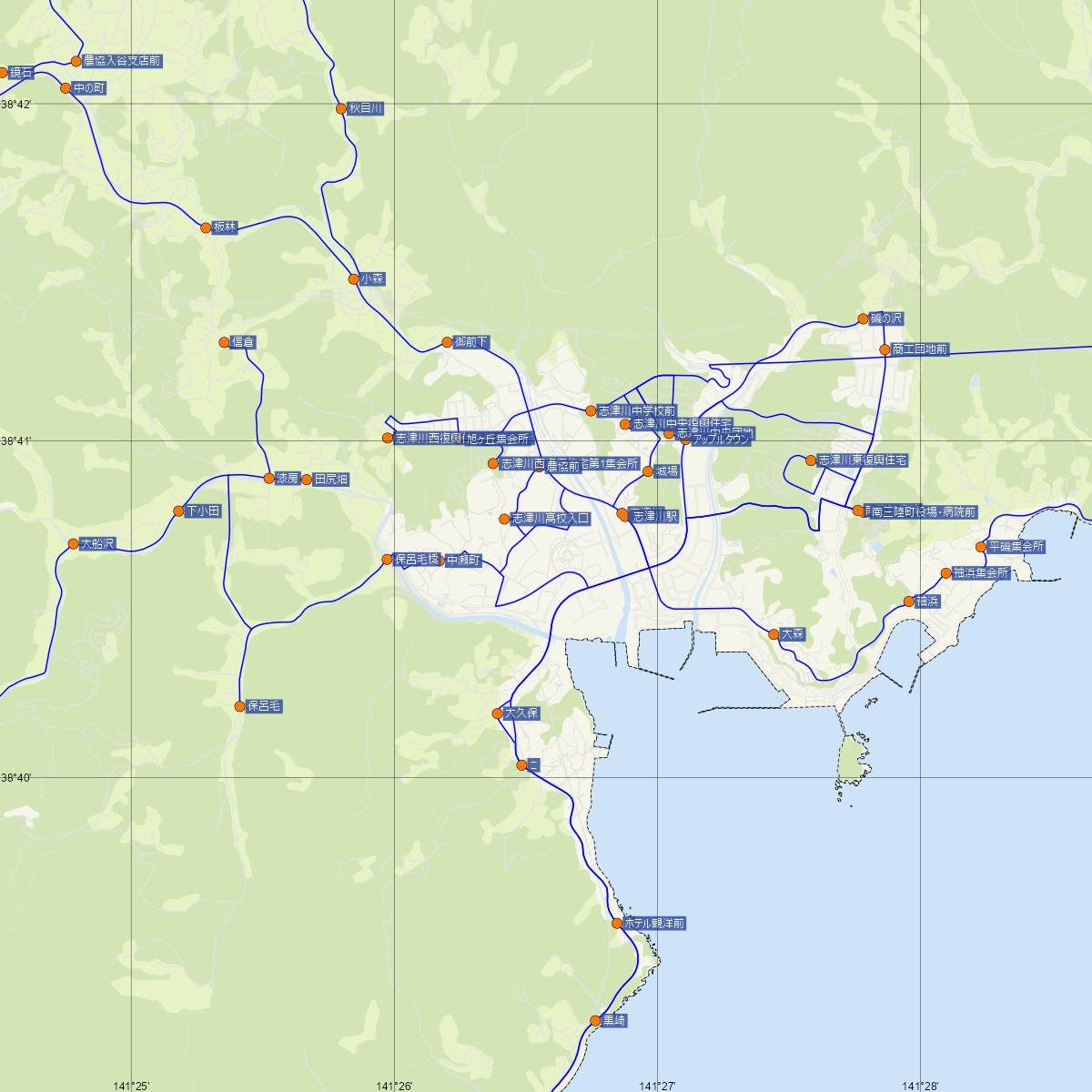 志津川駅（JR東日本）周辺のバス路線図