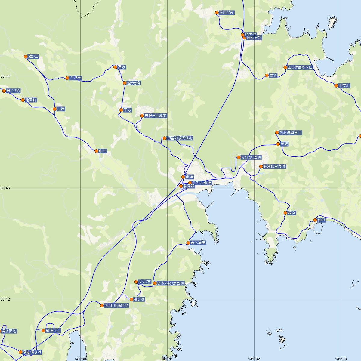 歌津駅（JR東日本）周辺のバス路線図