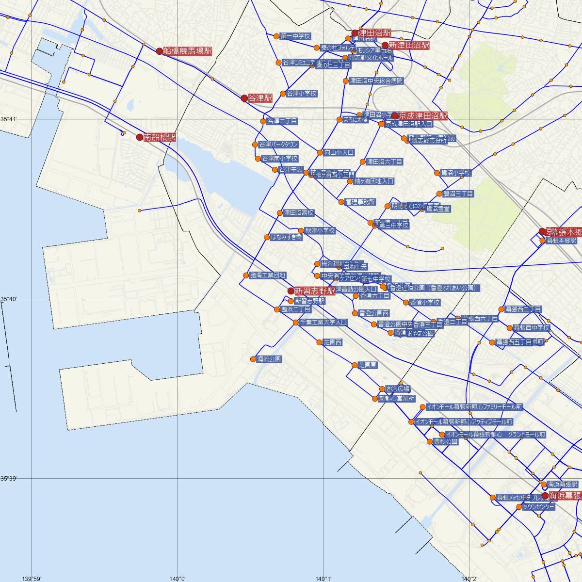 新習志野駅（JR東日本）周辺のバス路線図