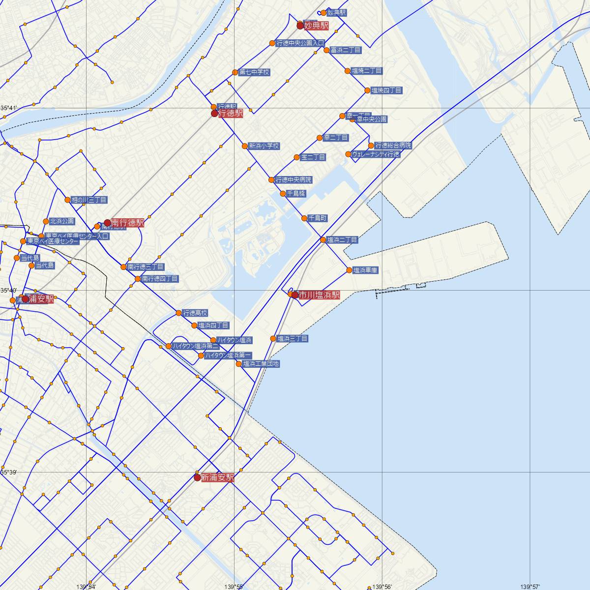 市川塩浜駅（JR東日本）周辺のバス路線図