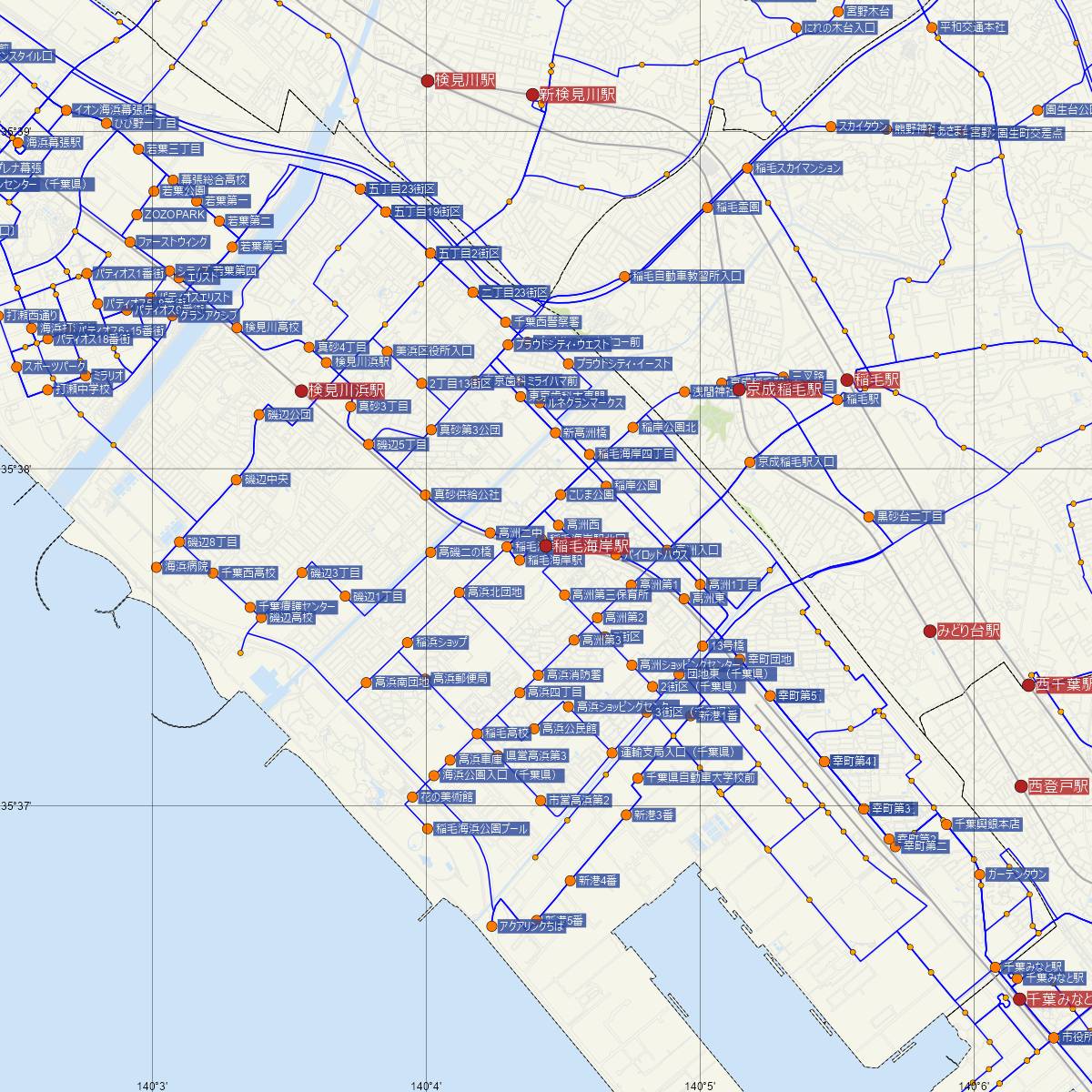 稲毛海岸駅（JR東日本）周辺のバス路線図