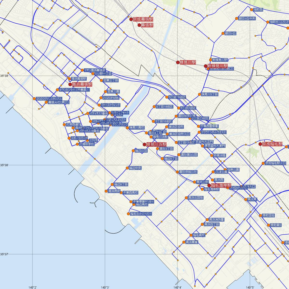 検見川浜駅（JR東日本）周辺のバス路線図