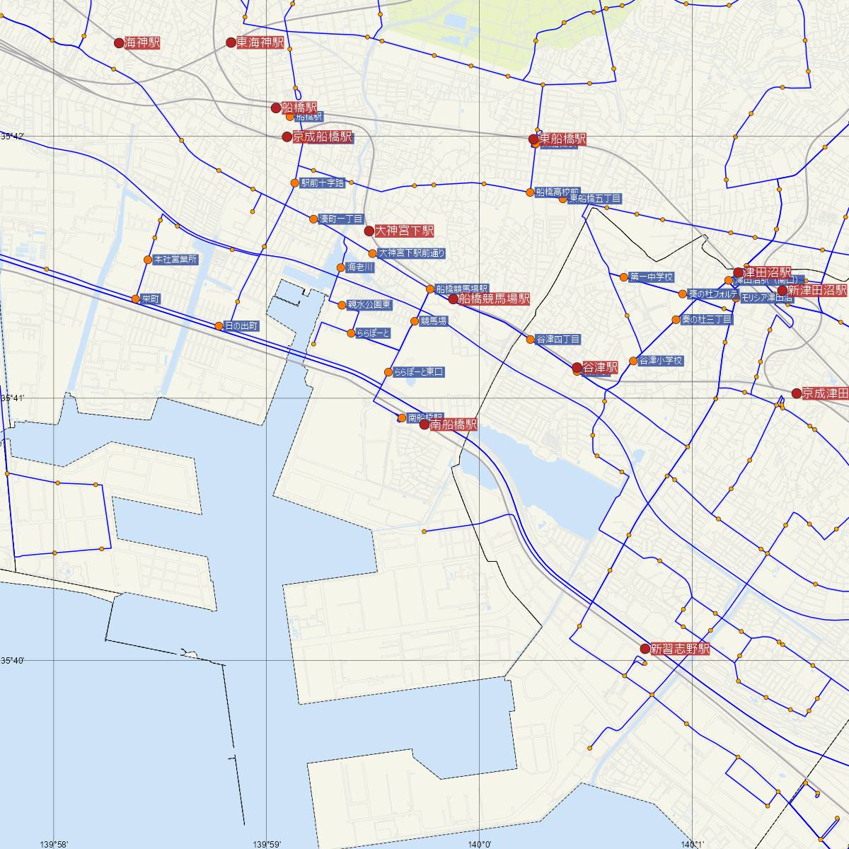 南船橋駅（JR東日本）周辺のバス路線図