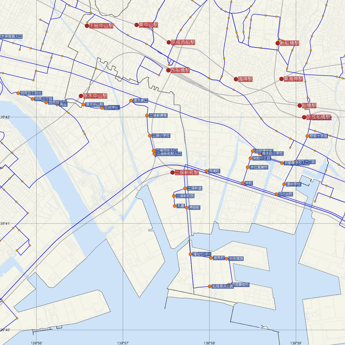 二俣新町駅（JR東日本）周辺のバス路線図