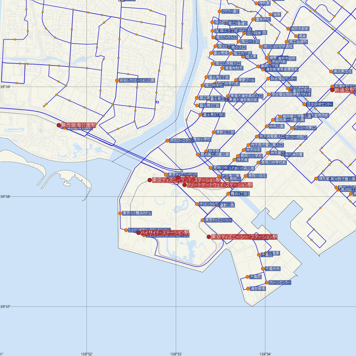 舞浜駅（JR東日本）周辺のバス路線図