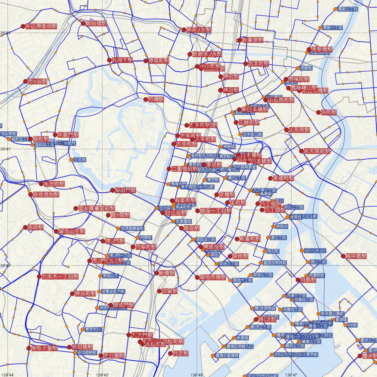 東京駅（JR東日本）周辺のバス路線図