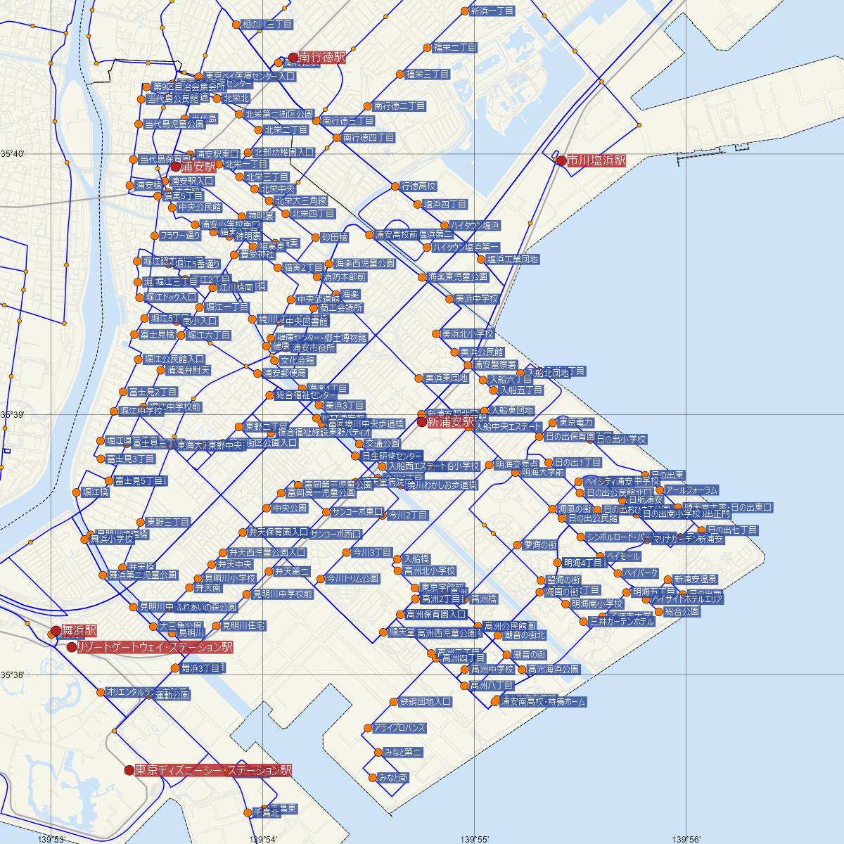 新浦安駅（JR東日本）周辺のバス路線図