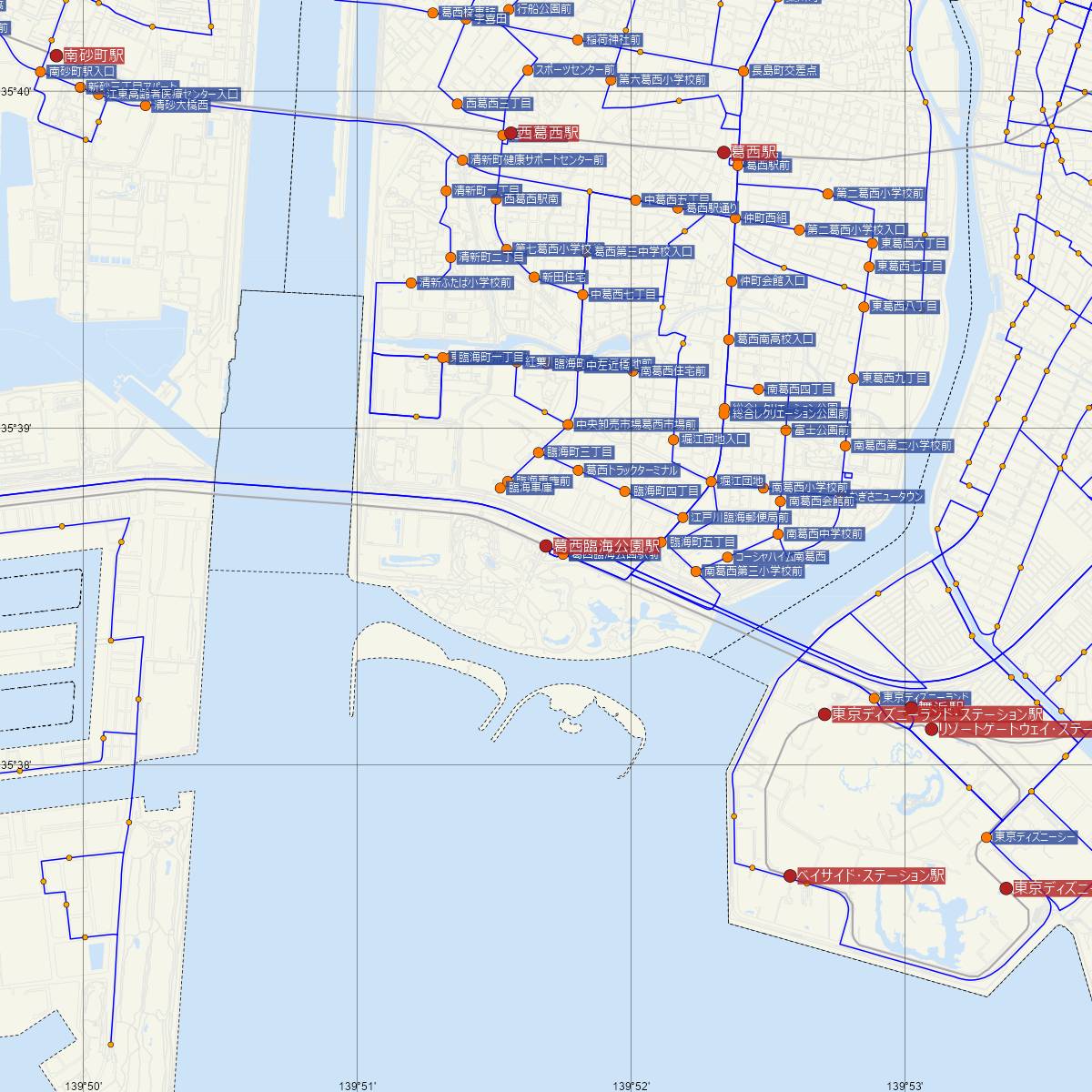 葛西臨海公園駅（JR東日本）周辺のバス路線図