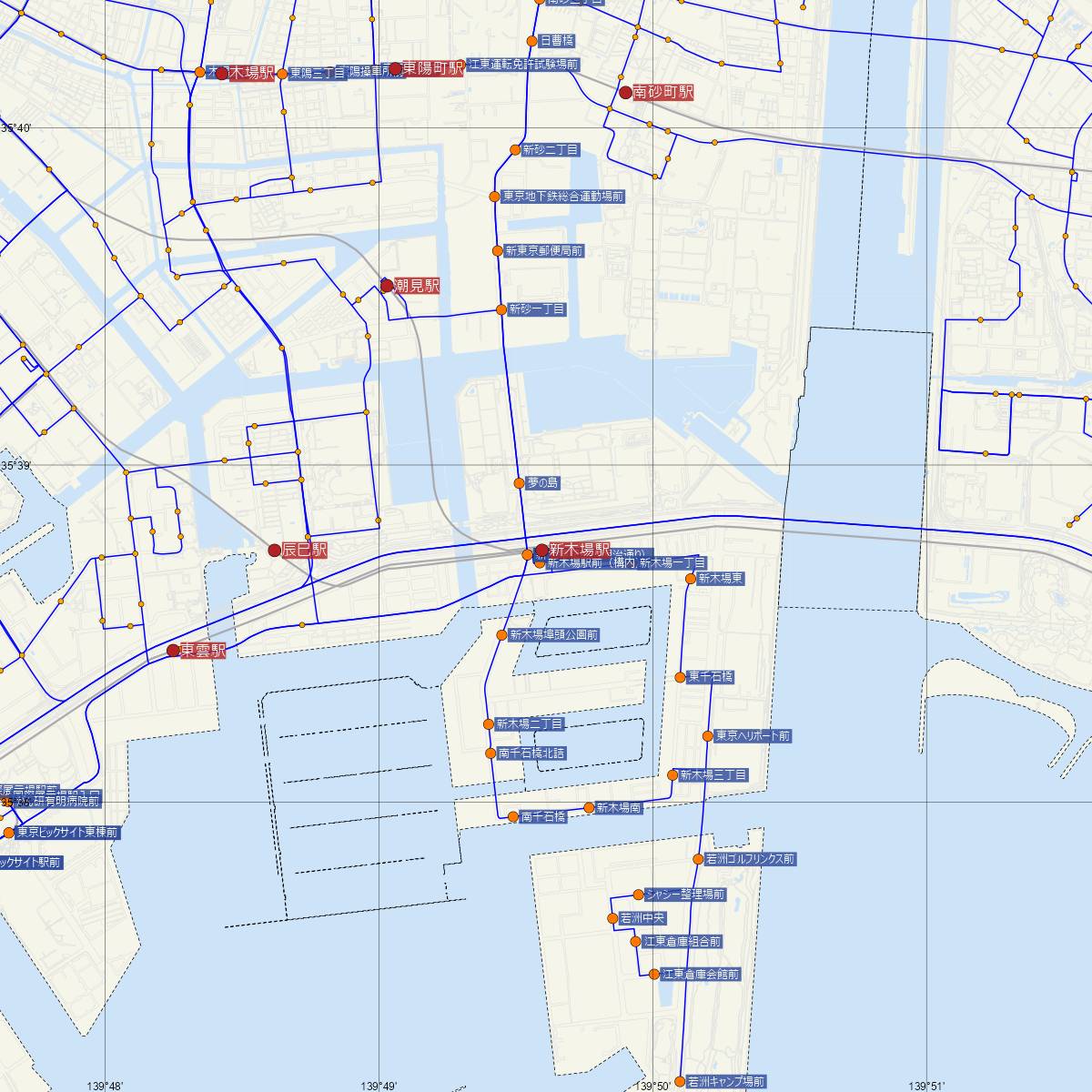 新木場駅（JR東日本）周辺のバス路線図