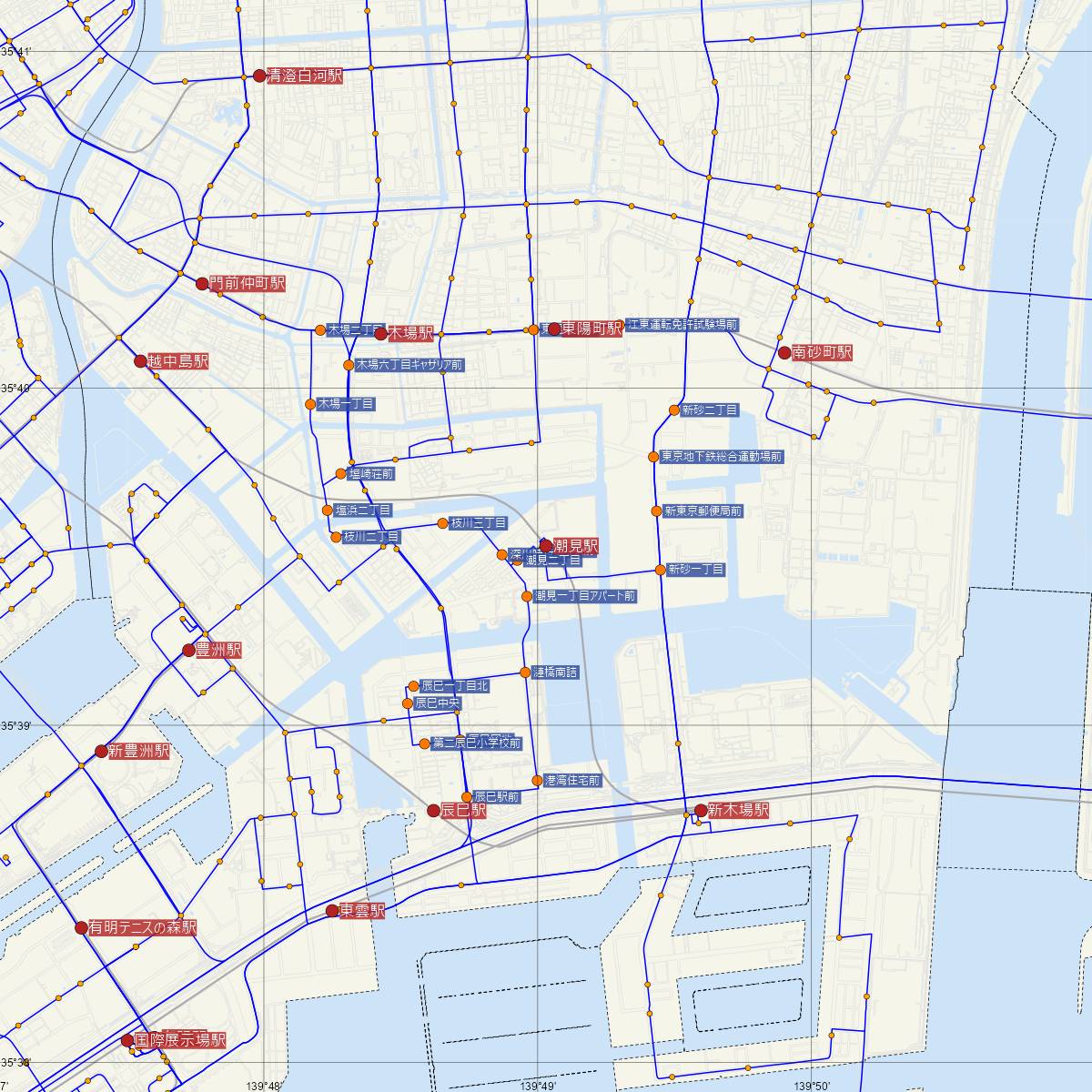 潮見駅（JR東日本）周辺のバス路線図