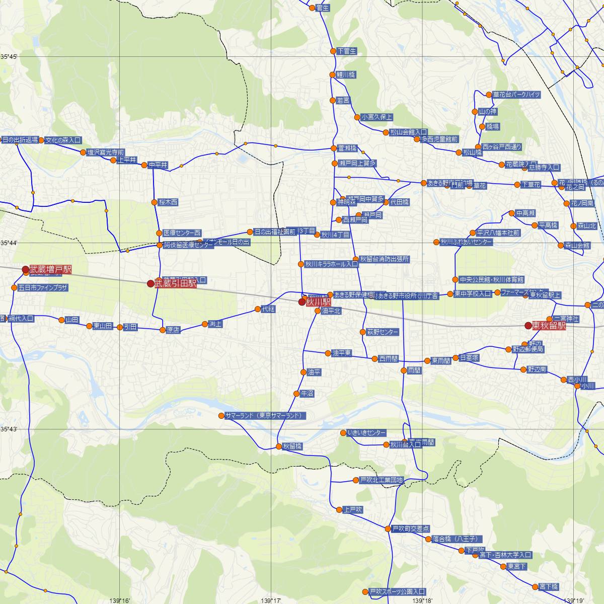 秋川駅（JR東日本）周辺のバス路線図