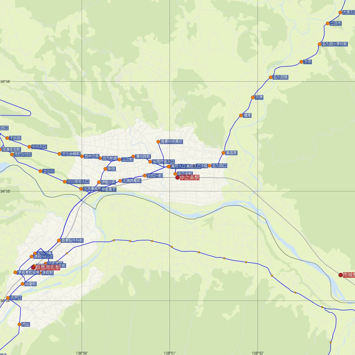 中之条駅（JR東日本）周辺のバス路線図