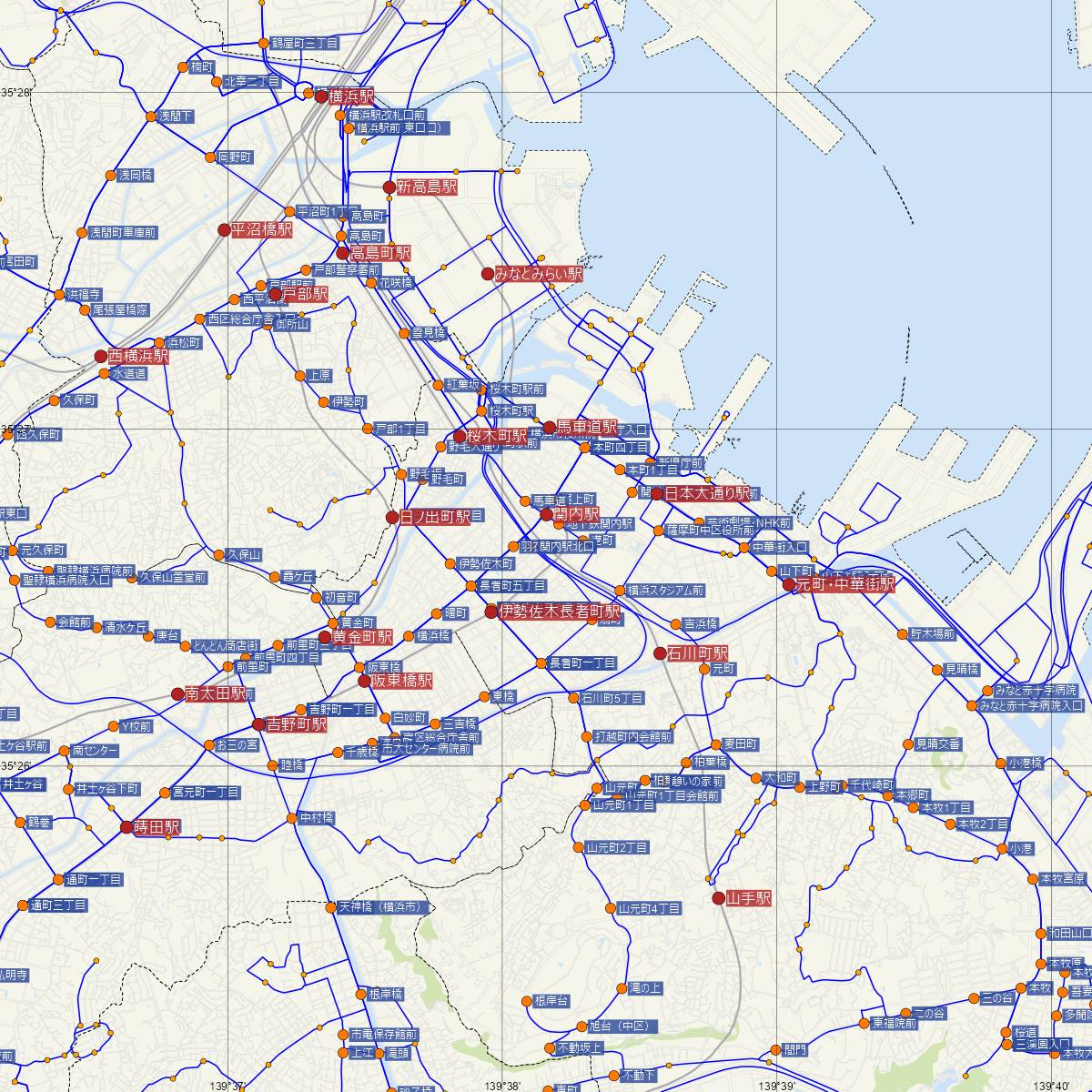 関内駅（JR東日本）周辺のバス路線図