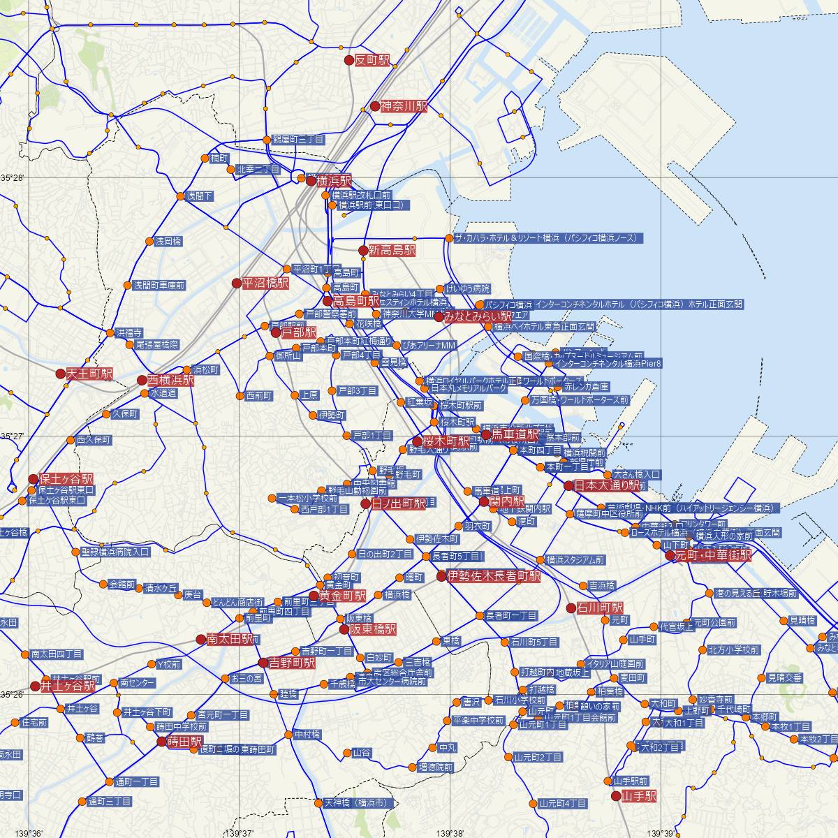 桜木町駅（JR東日本）周辺のバス路線図