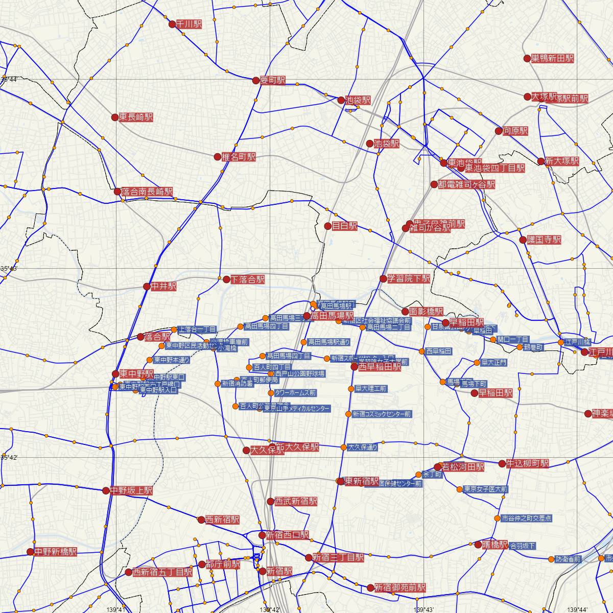 高田馬場駅（JR東日本）周辺のバス路線図