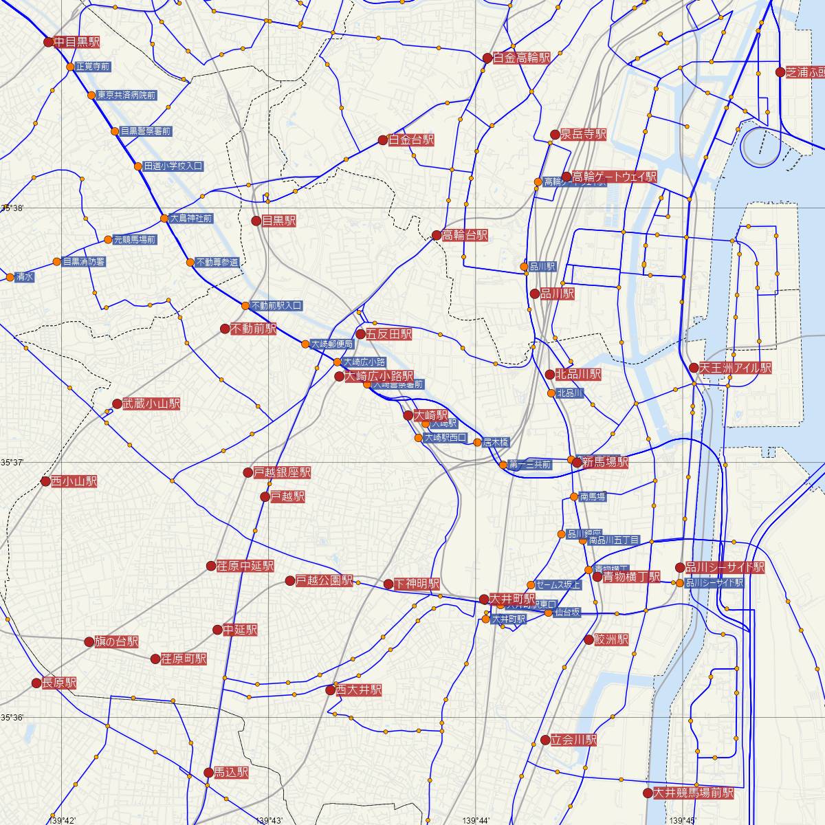 大崎駅（JR東日本）周辺のバス路線図