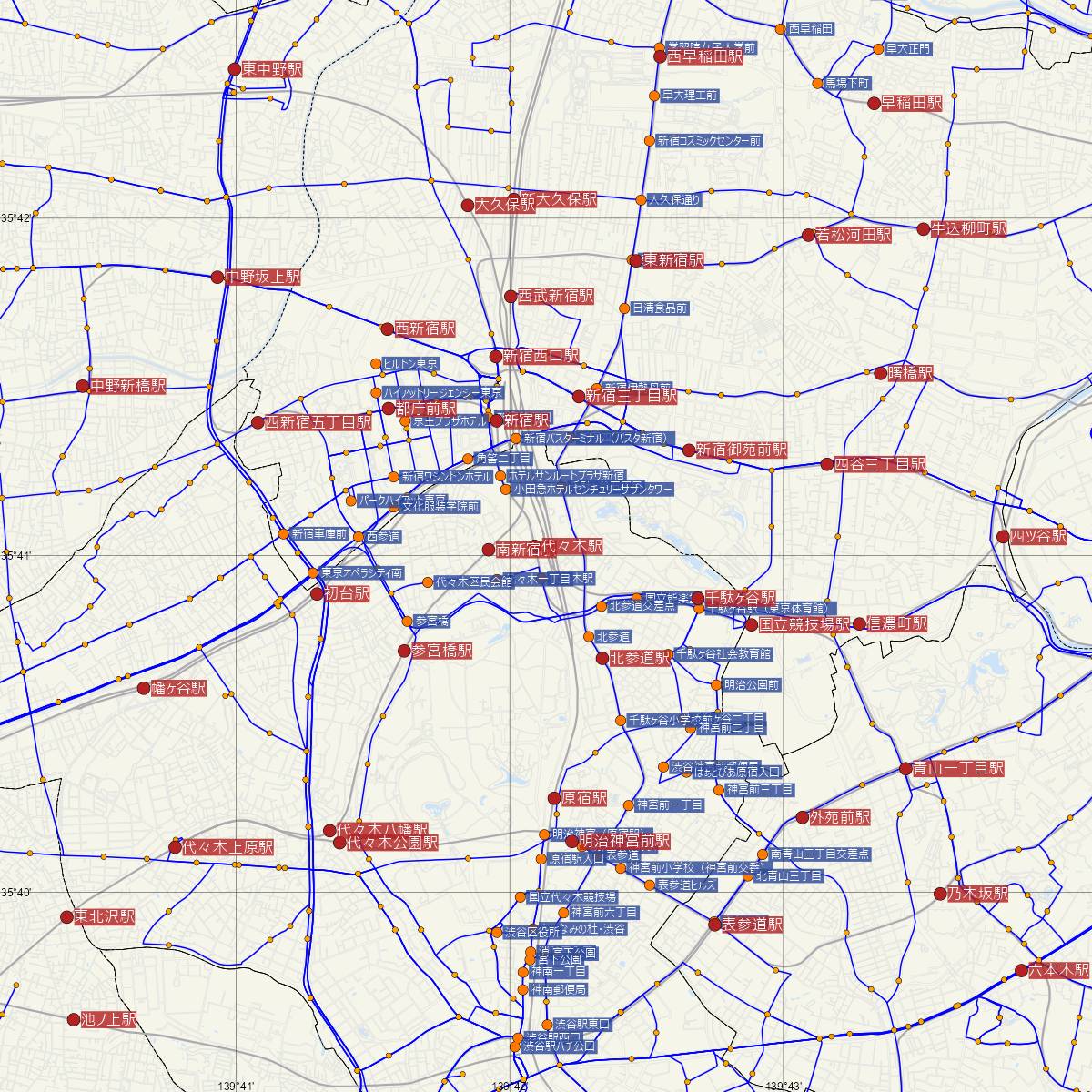 代々木駅（JR東日本）周辺のバス路線図