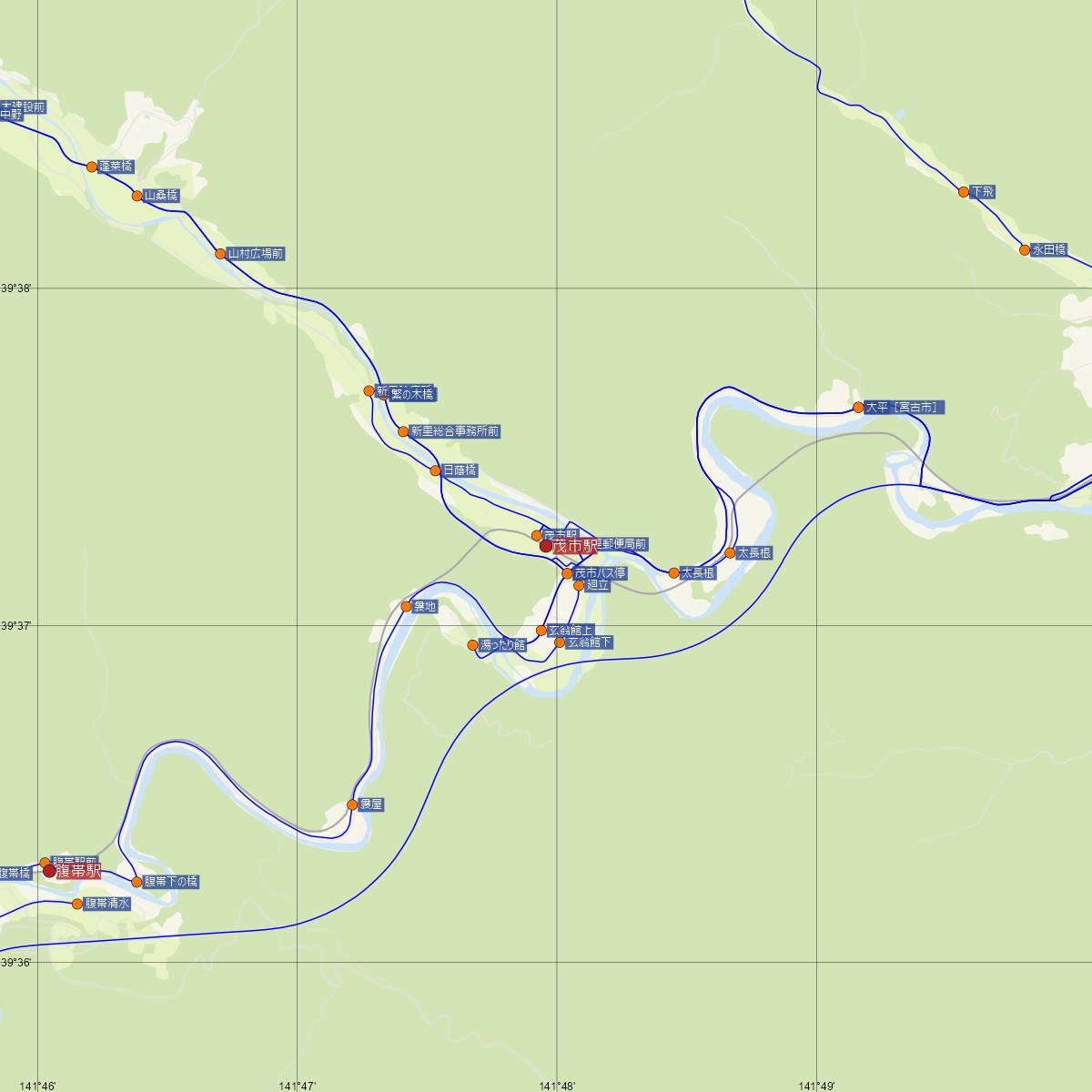 茂市駅（JR東日本）周辺のバス路線図