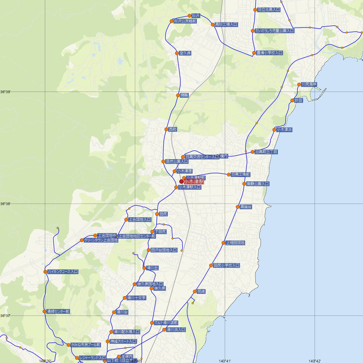 小木津駅（JR東日本）周辺のバス路線図