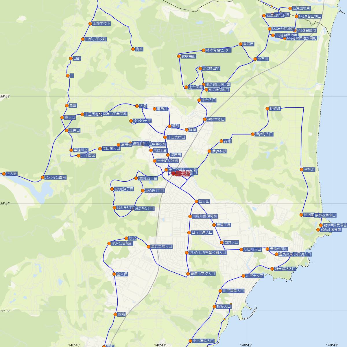 十王駅（JR東日本）周辺のバス路線図