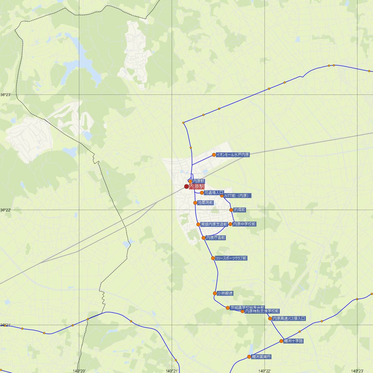 内原駅（JR東日本）周辺のバス路線図