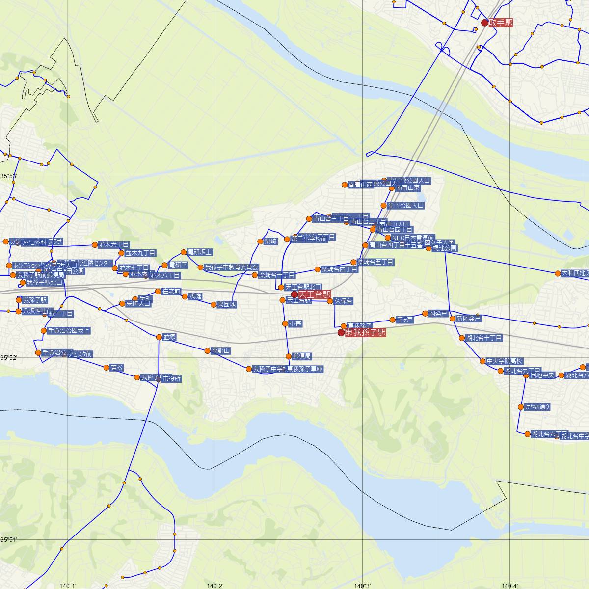 天王台駅（JR東日本）周辺のバス路線図