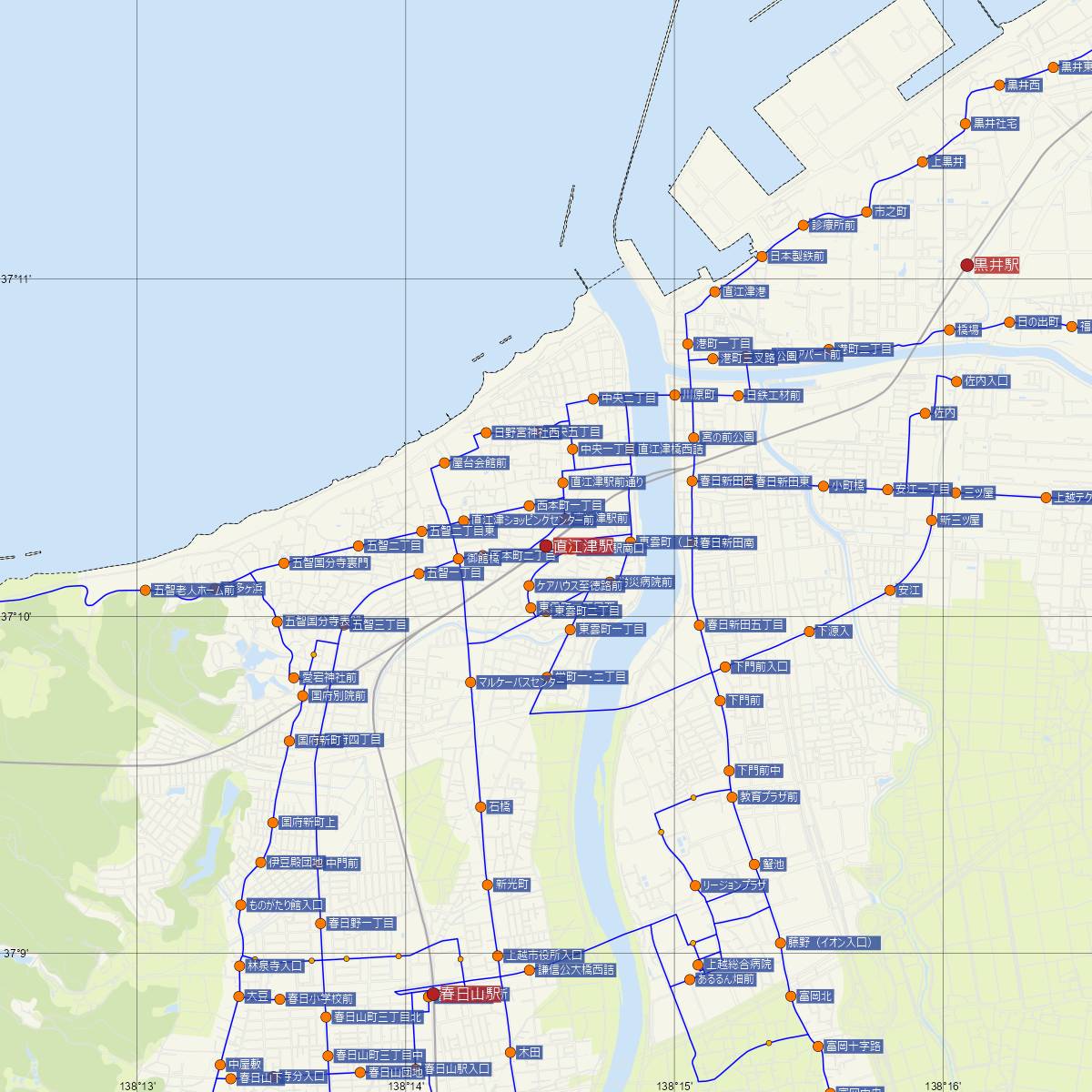 直江津駅（JR東日本）周辺のバス路線図