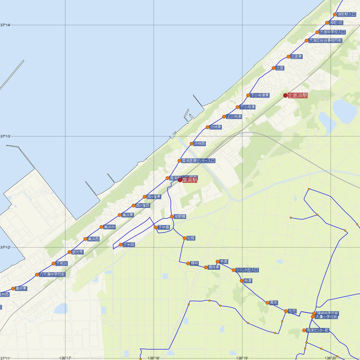 犀潟駅（JR東日本）周辺のバス路線図