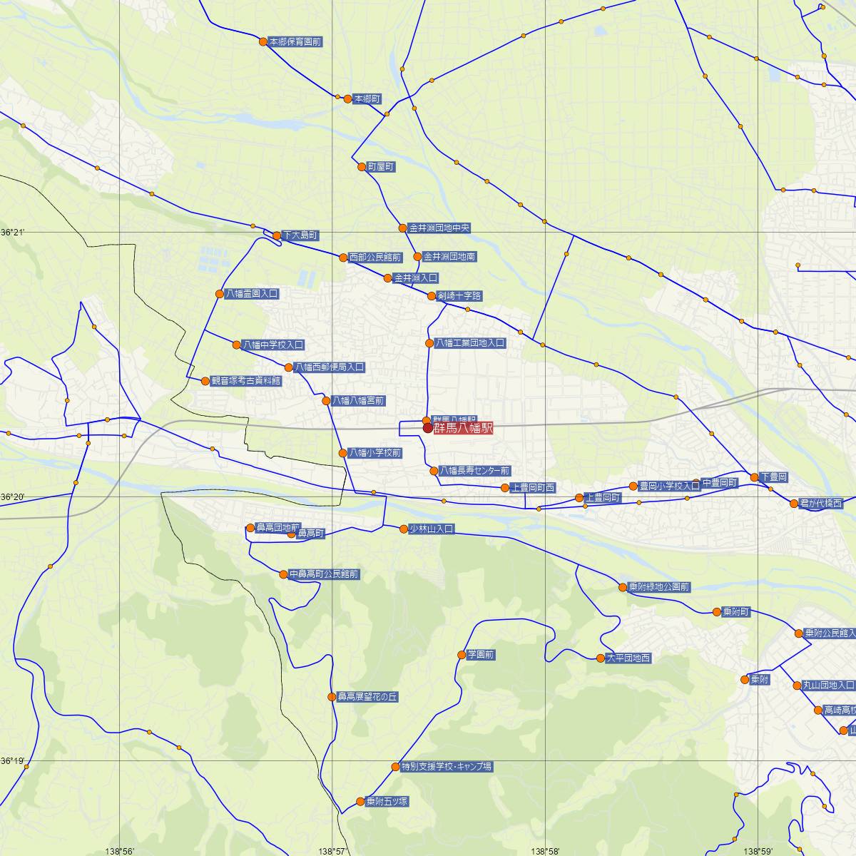 群馬八幡駅（JR東日本）周辺のバス路線図