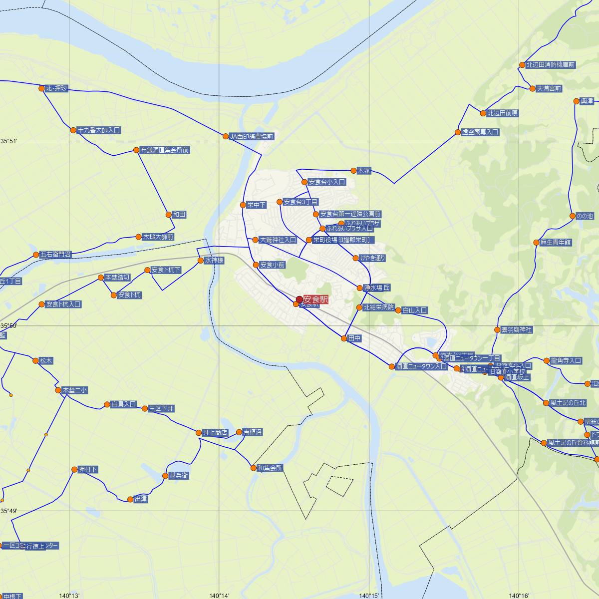 安食駅（JR東日本）周辺のバス路線図