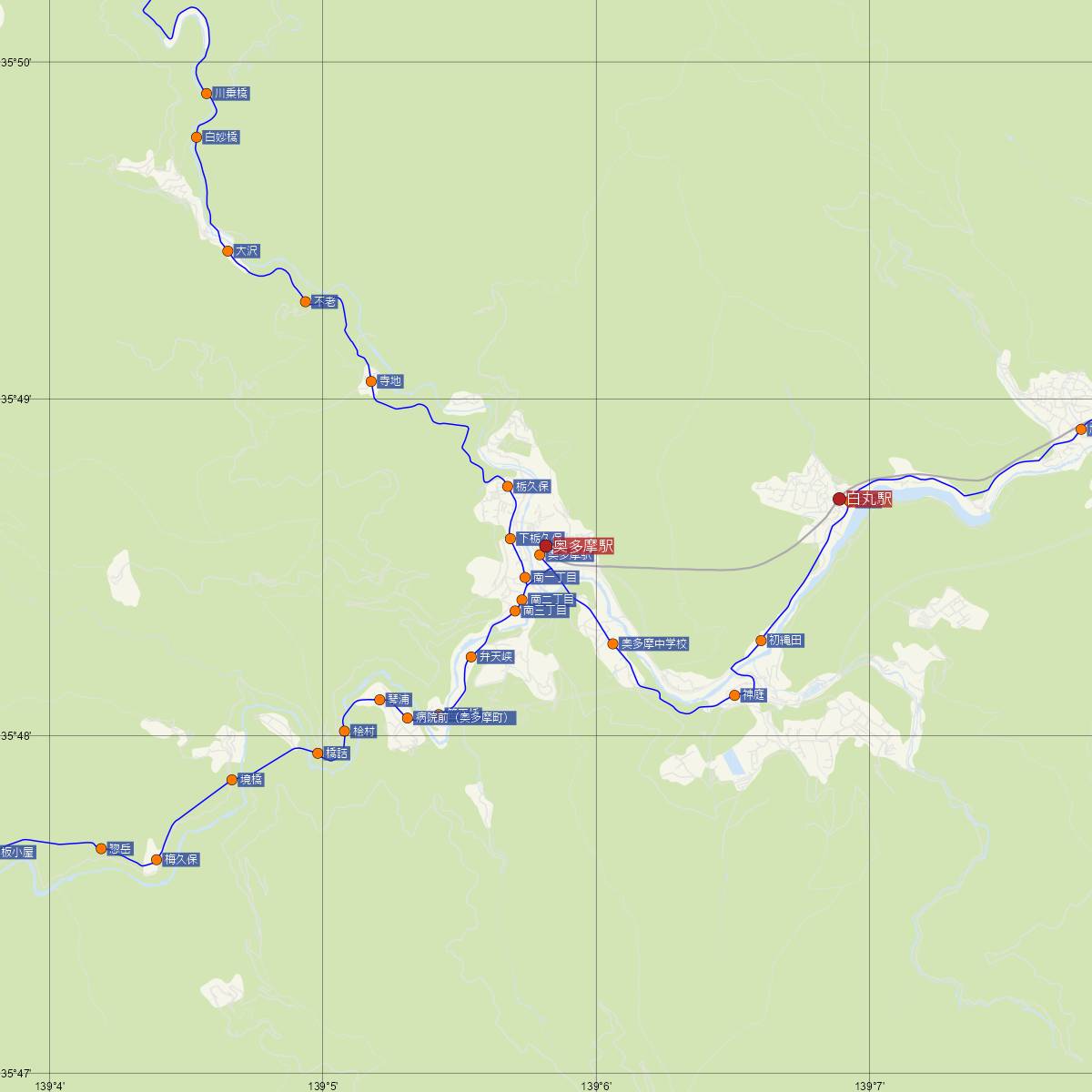 奥多摩駅（JR東日本）周辺のバス路線図