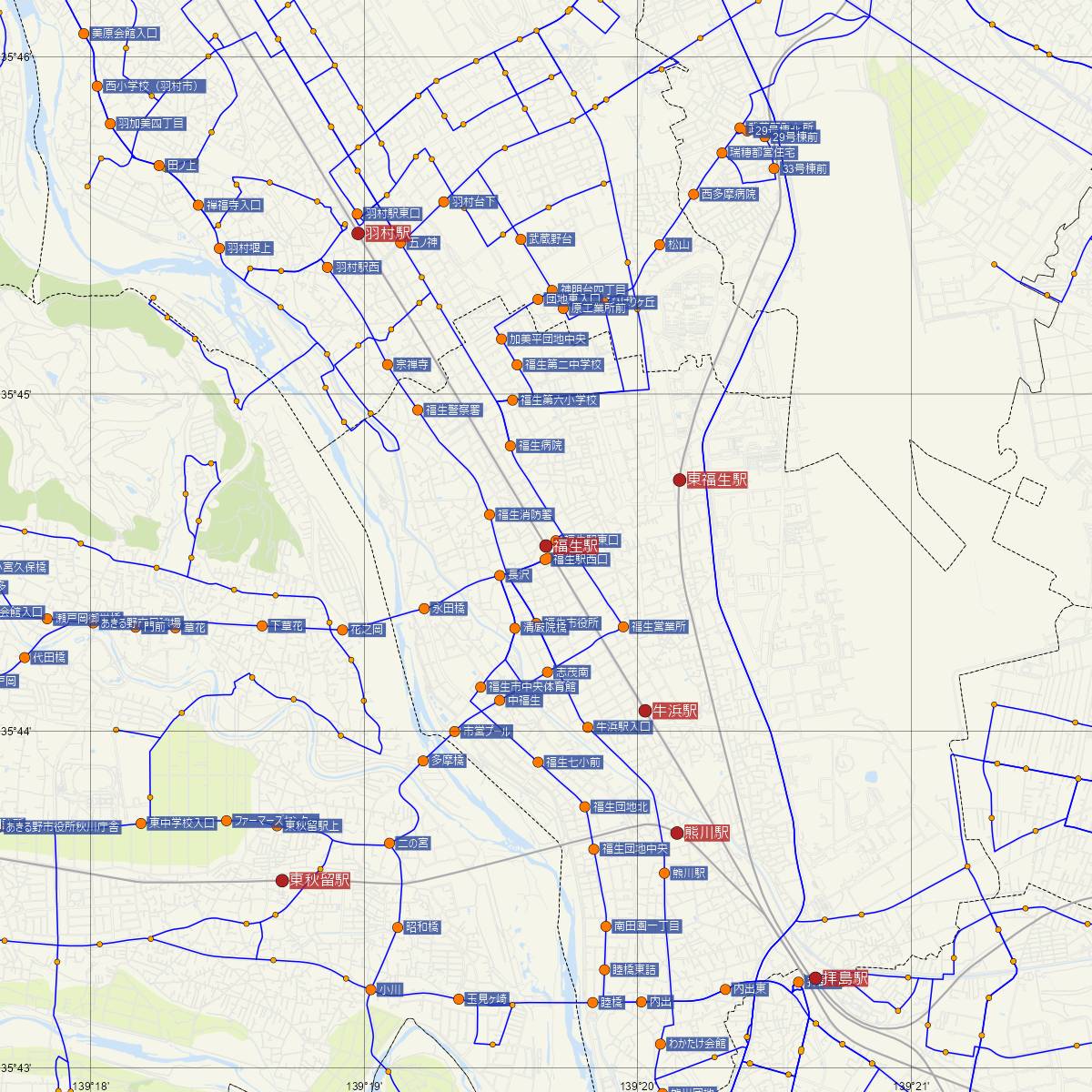 福生駅（JR東日本）周辺のバス路線図