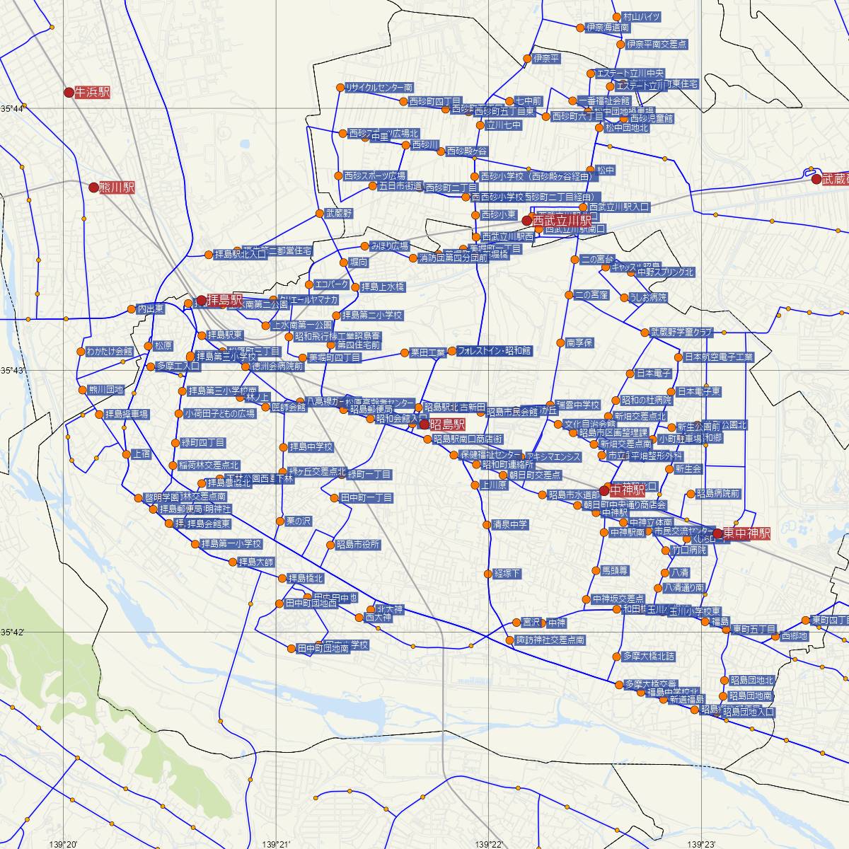 昭島駅（JR東日本）周辺のバス路線図